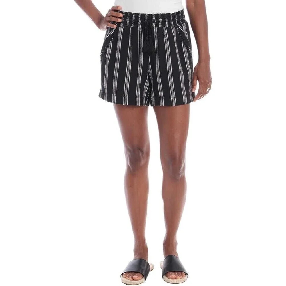 BRIGGS NEW YORK WOMEN'S LINEN BLEND PULL ON SUMMER SHORTS BLK WHITE BEACH BOHO S - Picture 1 of 9